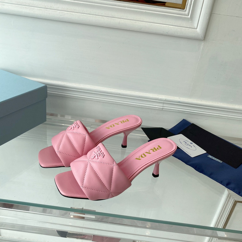 Pra*a quilted nappa leather heeled sandals pink