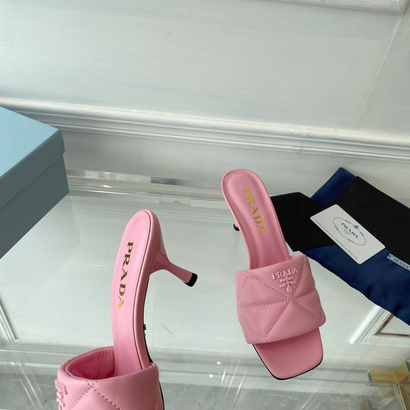 Pra*a quilted nappa leather heeled sandals pink