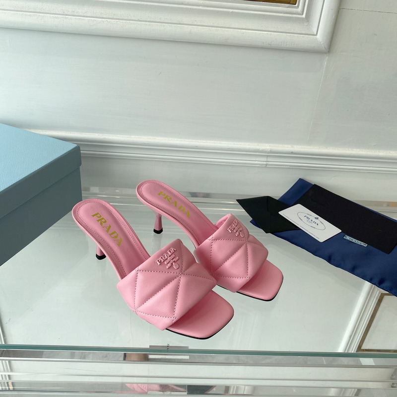 Pra*a quilted nappa leather heeled sandals pink