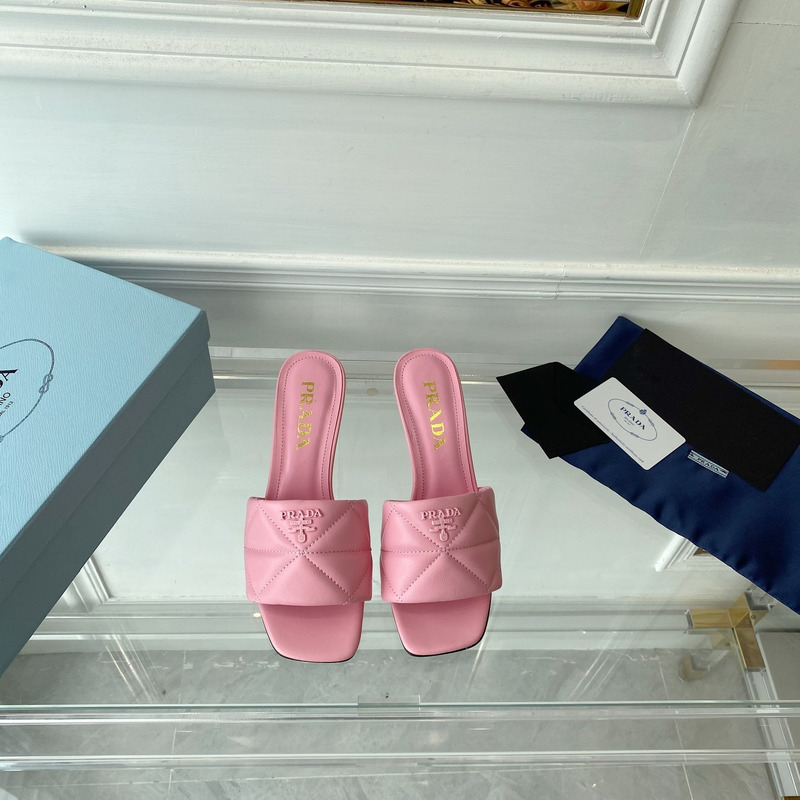 Pra*a quilted nappa leather heeled sandals pink