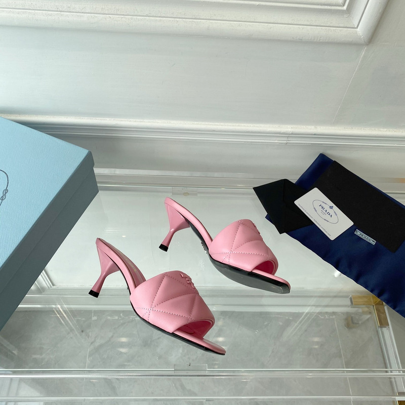 Pra*a quilted nappa leather heeled sandals pink