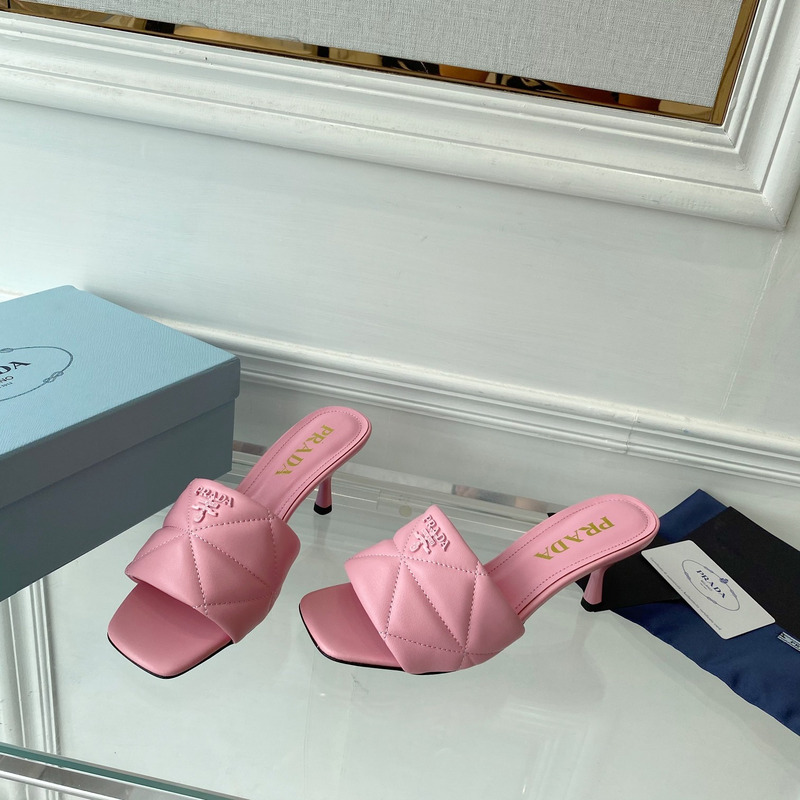 Pra*a quilted nappa leather heeled sandals pink