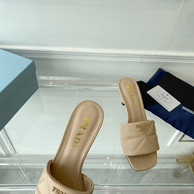 Pra*a quilted nappa leather heeled sandals beige