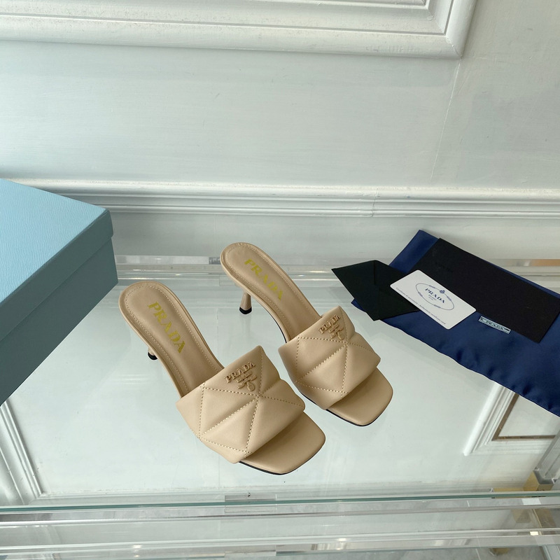 Pra*a quilted nappa leather heeled sandals beige