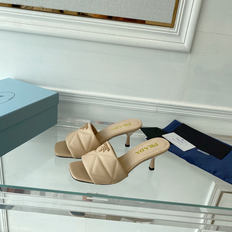 Pra*a quilted nappa leather heeled sandals beige