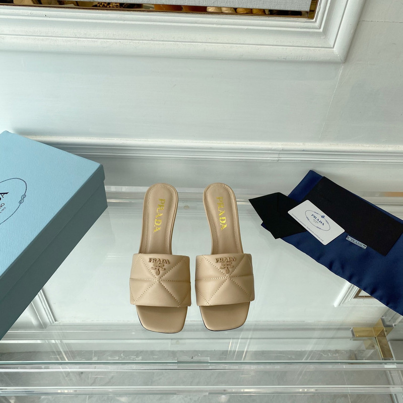 Pra*a quilted nappa leather heeled sandals beige