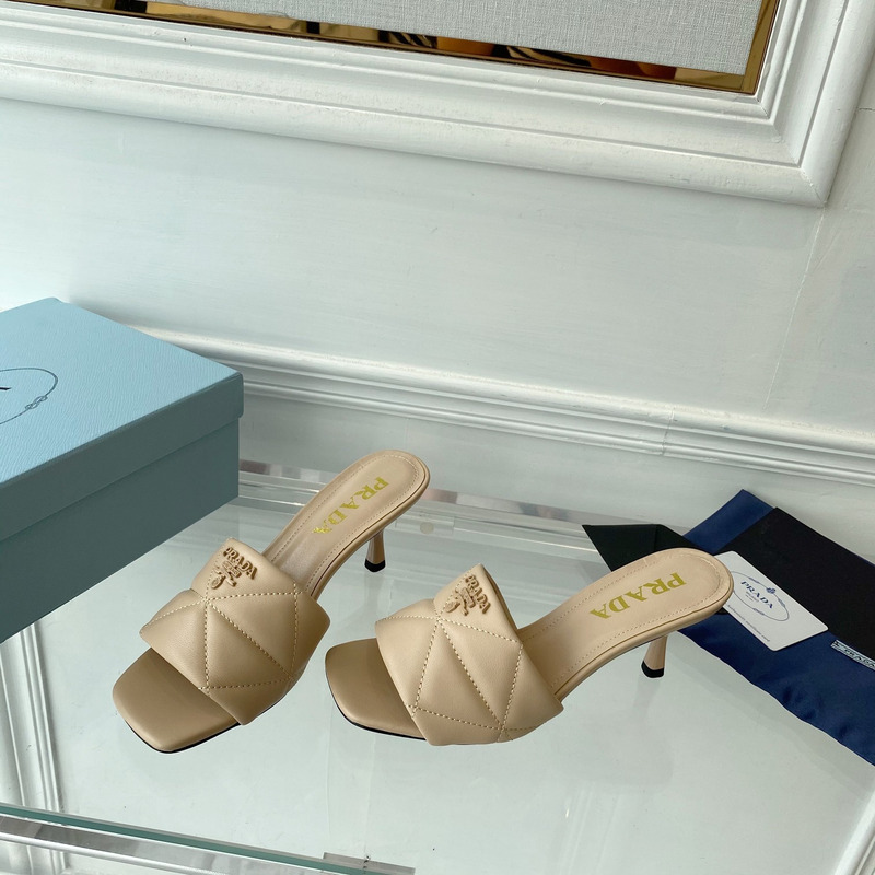 Pra*a quilted nappa leather heeled sandals beige