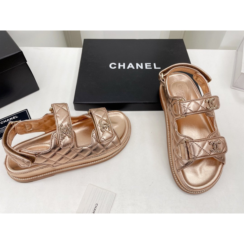 Ch*el dad sandals leather champagne