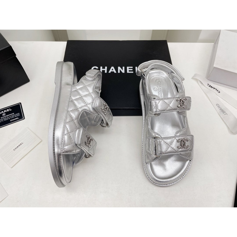 Ch*el dad sandals leather silver