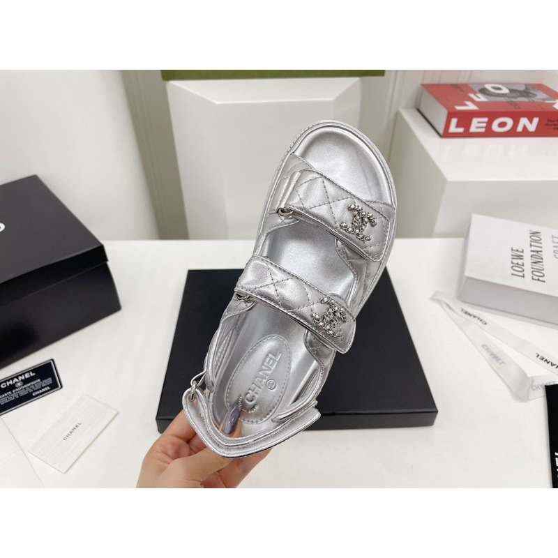 Ch*el dad sandals leather silver