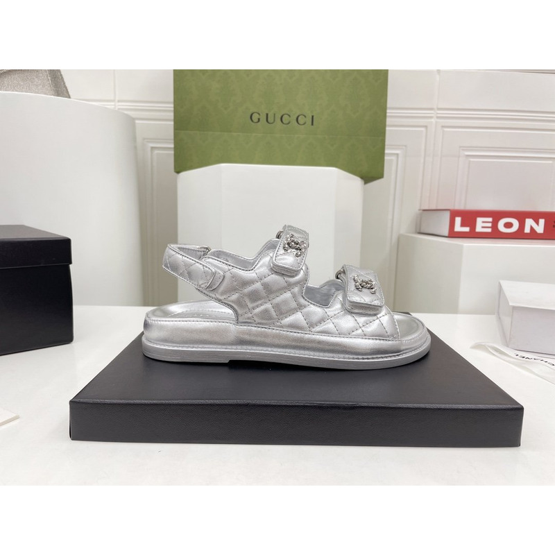 Ch*el dad sandals leather silver