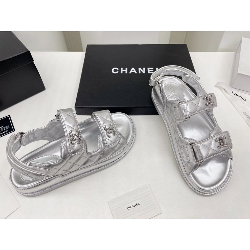Ch*el dad sandals leather silver