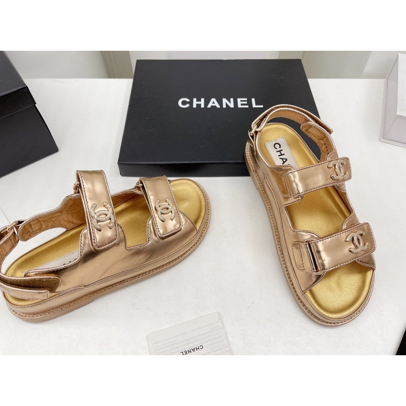 Ch*el dad sandals leather gold