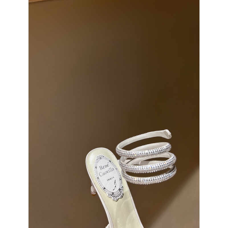 Rene Caovilla Margot Embellished Suede Heels White