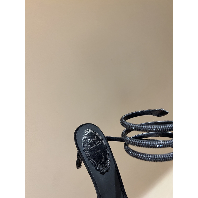 Rene Caovilla Margot Embellished Suede Heels Black