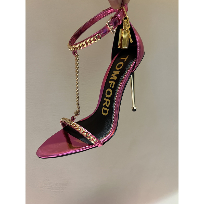 Tom Ford Padlock Mirror Leather Heels Fuchsia