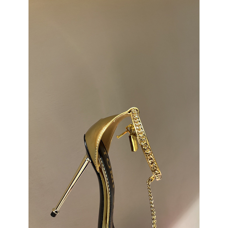 Tom Ford Padlock Mirror Leather Heels Gold
