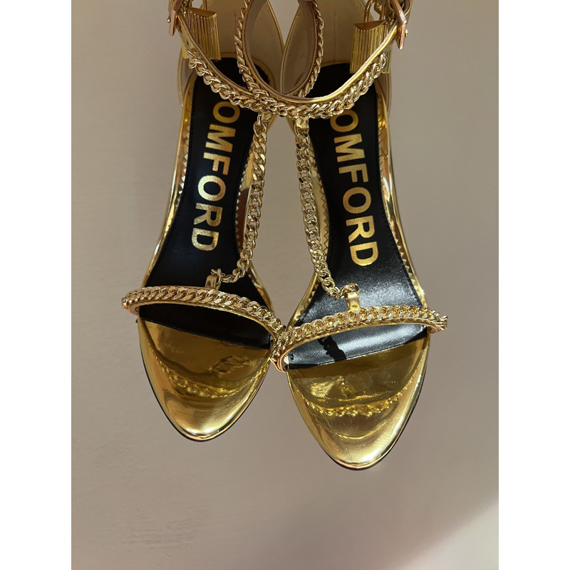 Tom Ford Padlock Mirror Leather Heels Gold