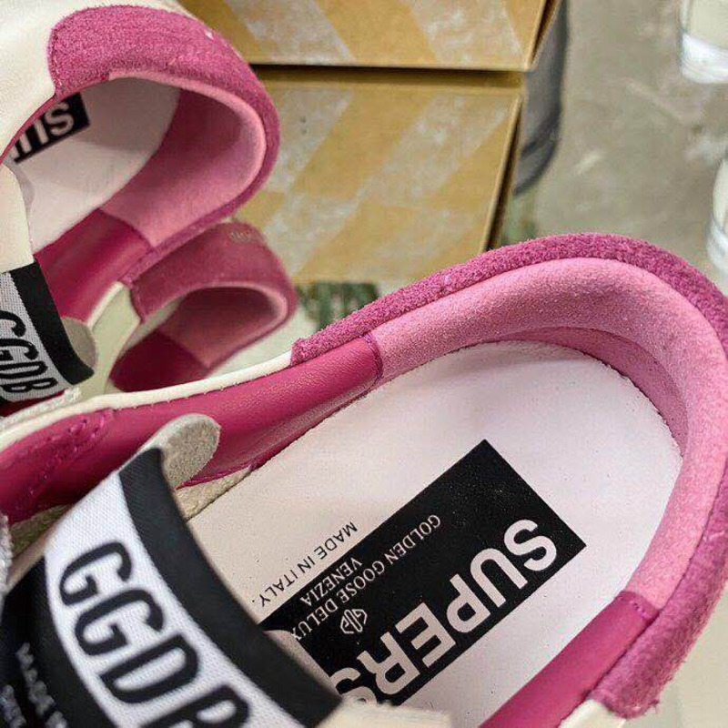 golden goose men’s S*per-star sneakers with suede star and pink heel tab