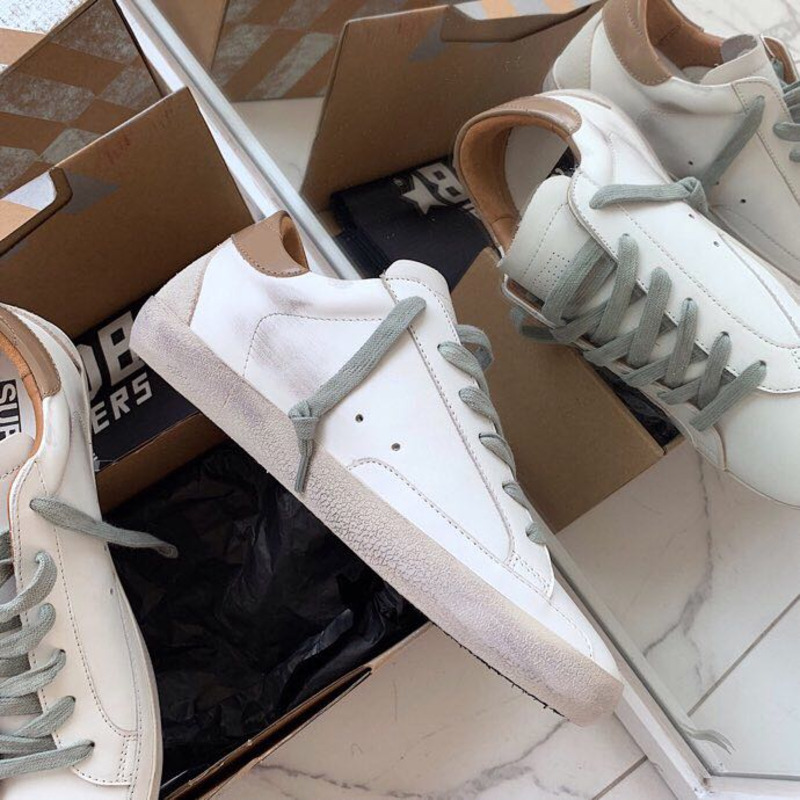 golden goose men’s S*per-star sneakers with suede star and brown heel tab