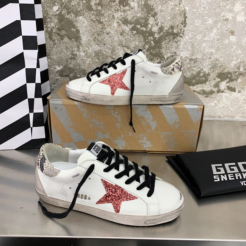 golden goose S*per-star sneakers with red glitter and grey heel tab