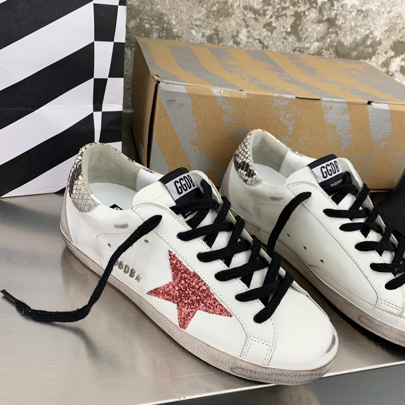 golden goose S*per-star sneakers with red glitter and grey heel tab