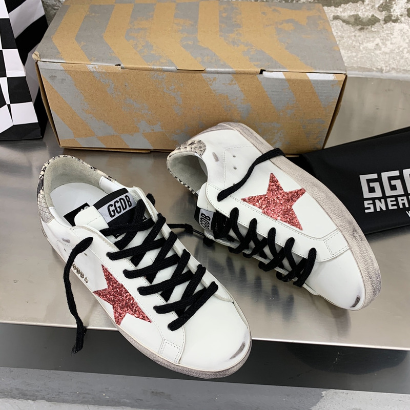 golden goose S*per-star sneakers with red glitter and grey heel tab