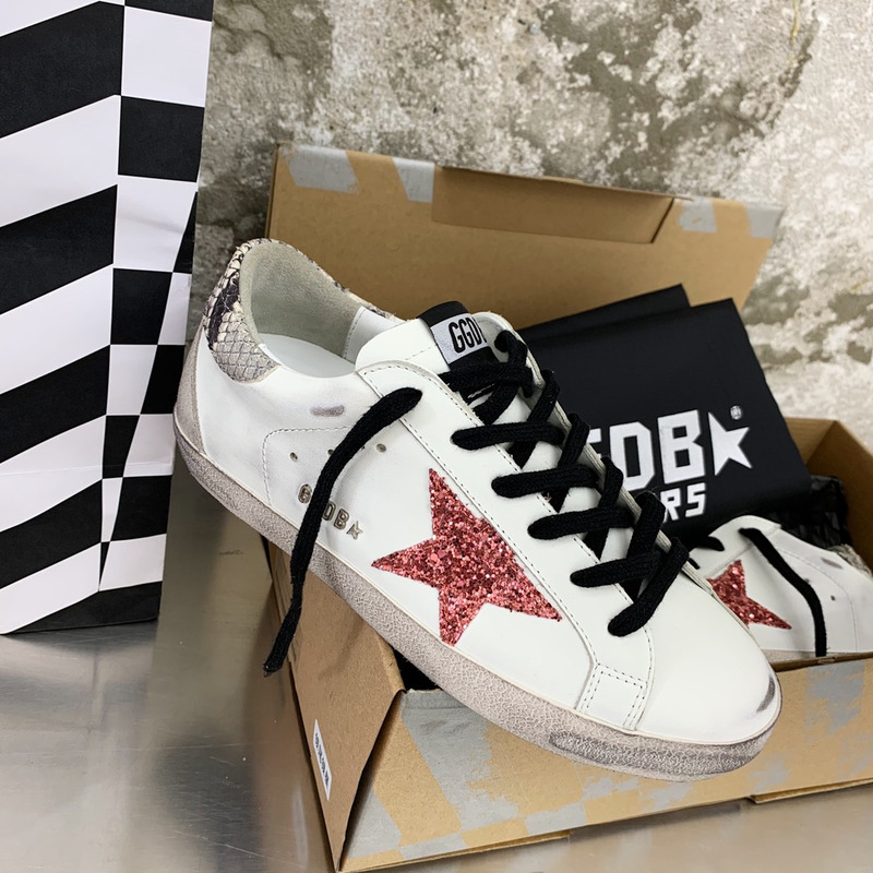 golden goose S*per-star sneakers with red glitter and grey heel tab