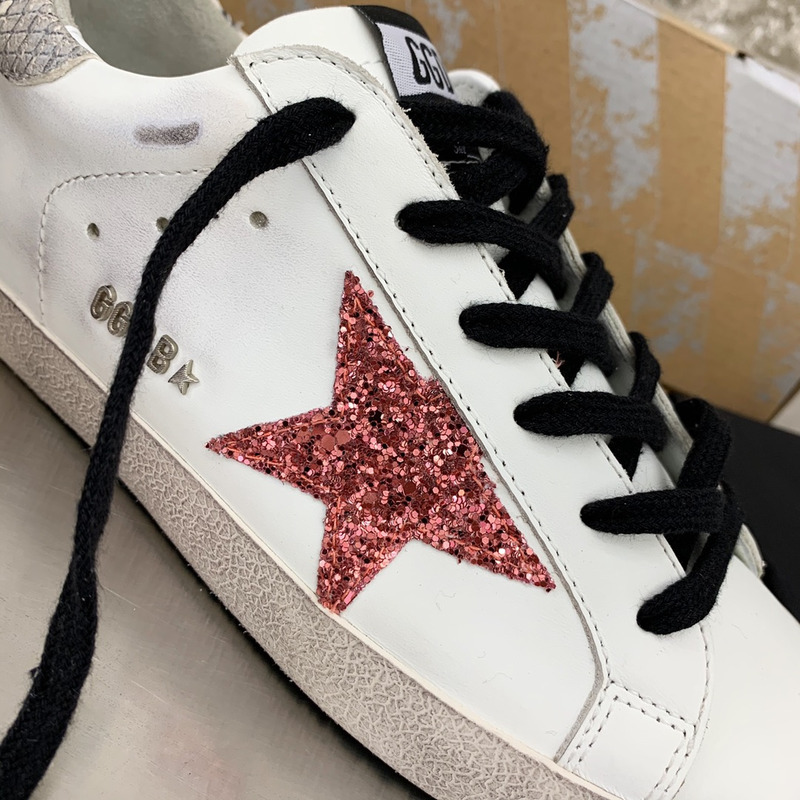 golden goose S*per-star sneakers with red glitter and grey heel tab