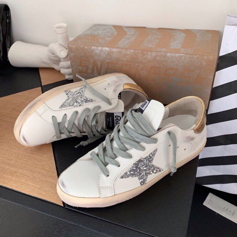 golden goose S*per-star sneakers with sliver star and golden heel tab