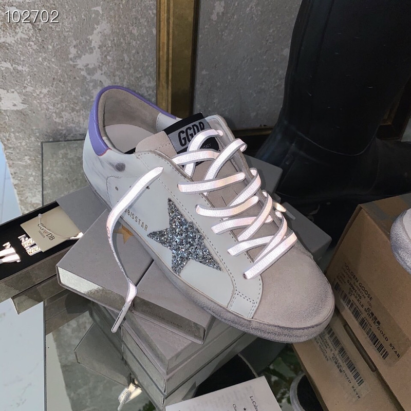 golden goose S*per-star sneakers with sliver glitter and purple heel tab