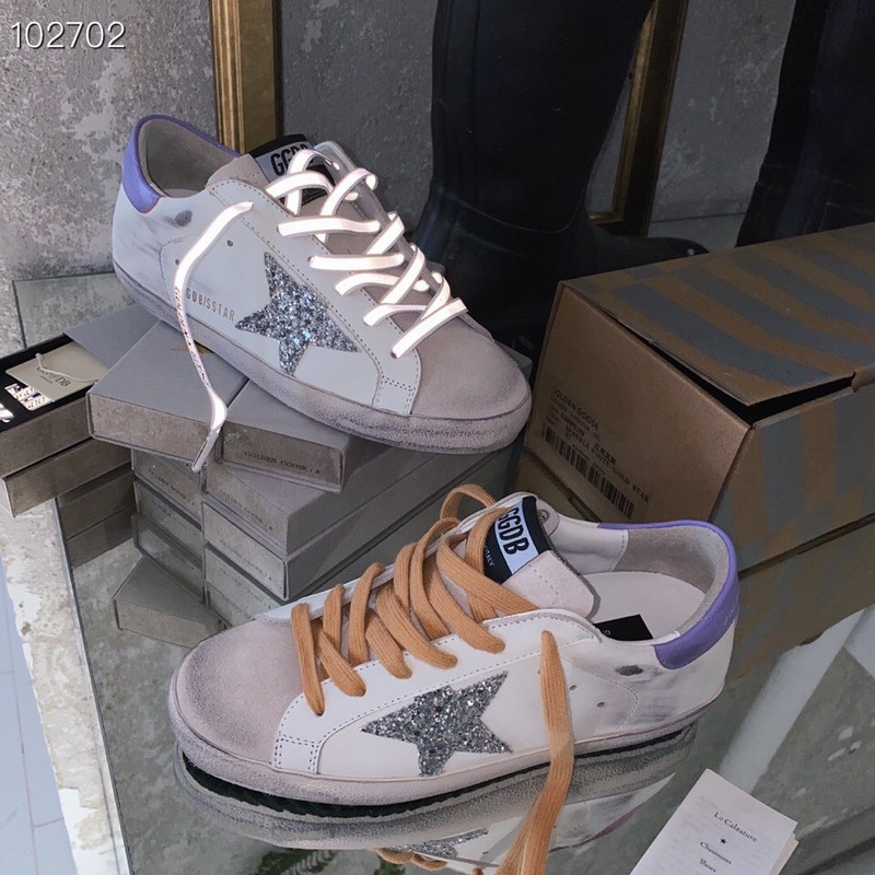 golden goose S*per-star sneakers with sliver glitter and purple heel tab