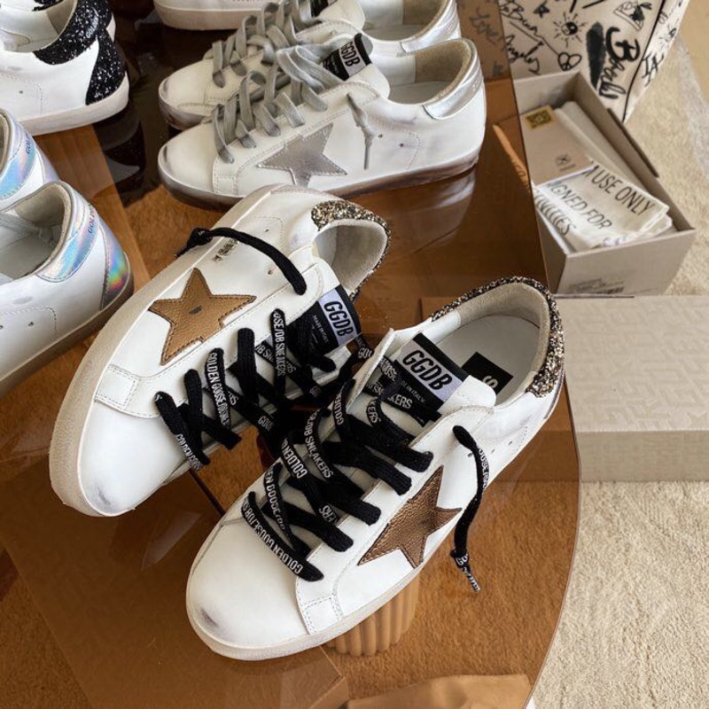 golden goose men’s S*per-star sneakers with golden star and leopard print heel tab