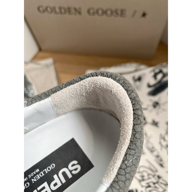 golden goose S*per-star sneakers with sliver glitter and grey heel tab