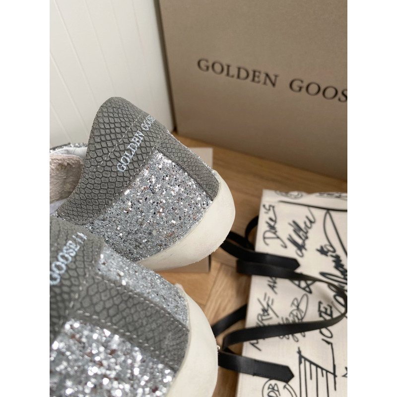 golden goose S*per-star sneakers with sliver glitter and grey heel tab