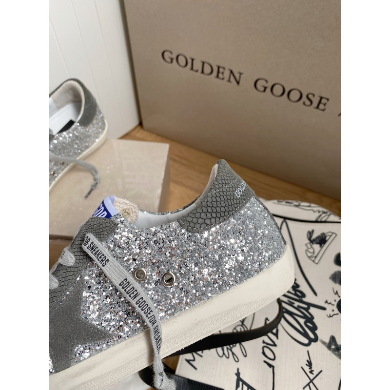 golden goose S*per-star sneakers with sliver glitter and grey heel tab