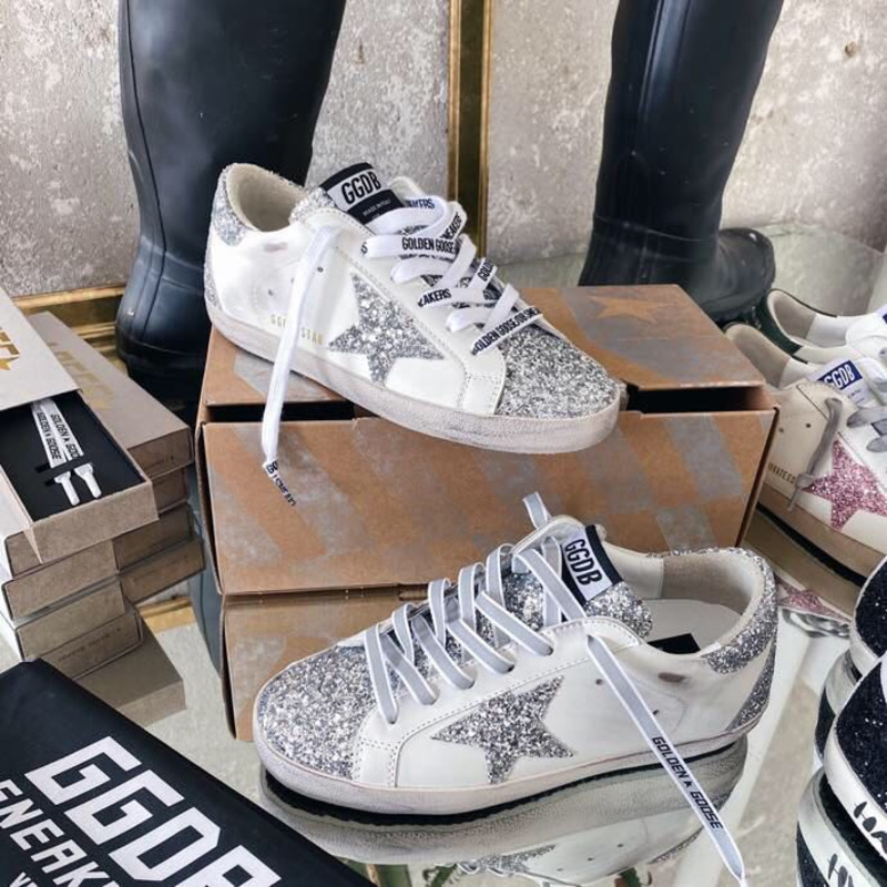 golden goose S*per-star sneakers with sliver star and sliver heel tab