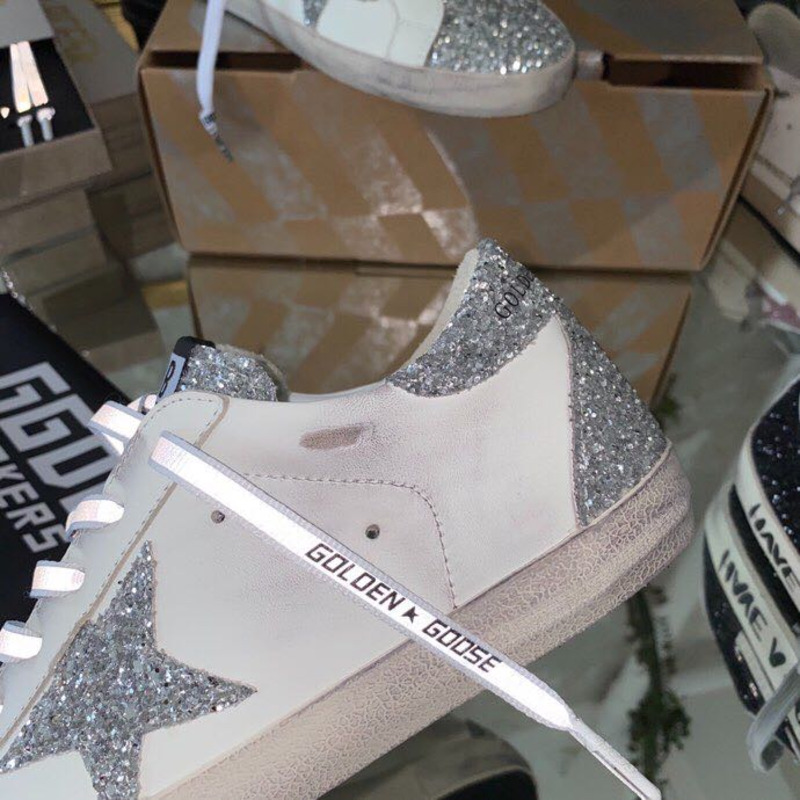 golden goose S*per-star sneakers with sliver star and sliver heel tab