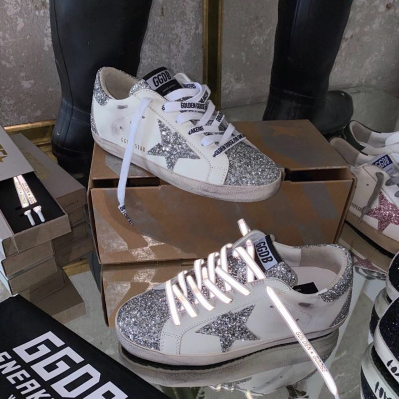 golden goose S*per-star sneakers with sliver star and sliver heel tab
