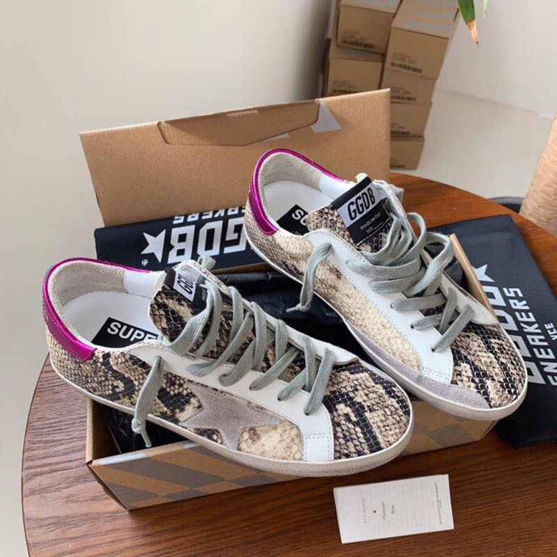 golden goose S*per-star sneakers with serpentine and purple heel tab