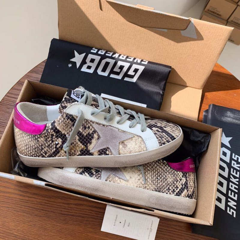 golden goose S*per-star sneakers with serpentine and purple heel tab