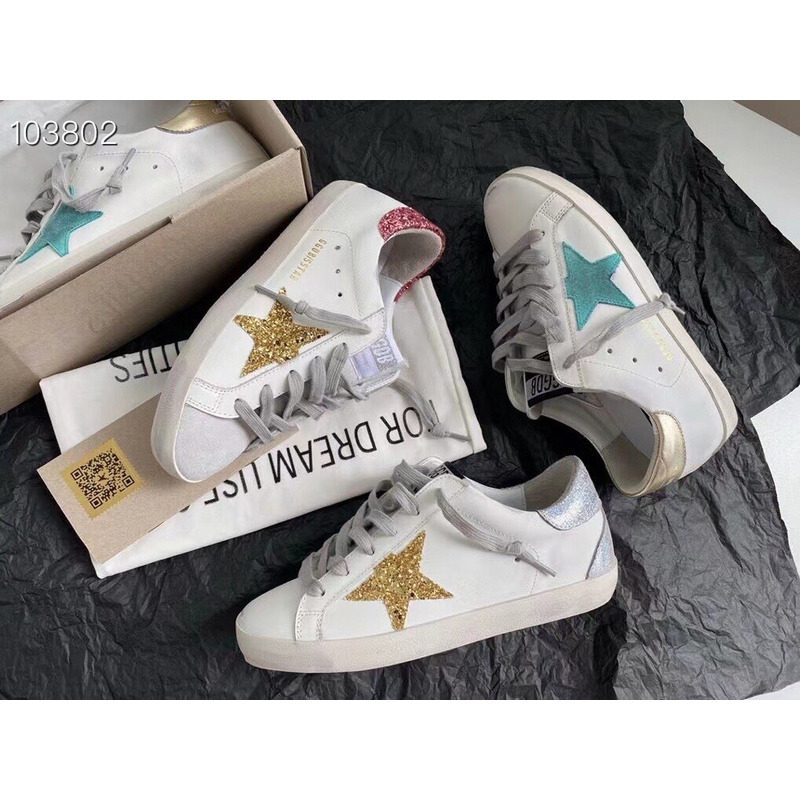 golden goose S*per-star sneakers with green and yellow suede star and golden heel tab