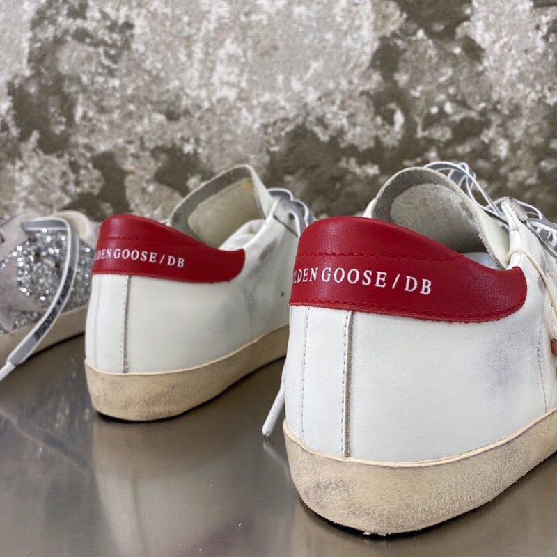 golden goose S*per-star sneakers with sliver star and red heel tab