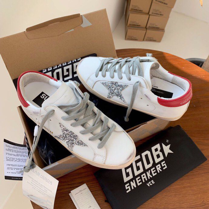 golden goose S*per-star sneakers with sliver star and red heel tab