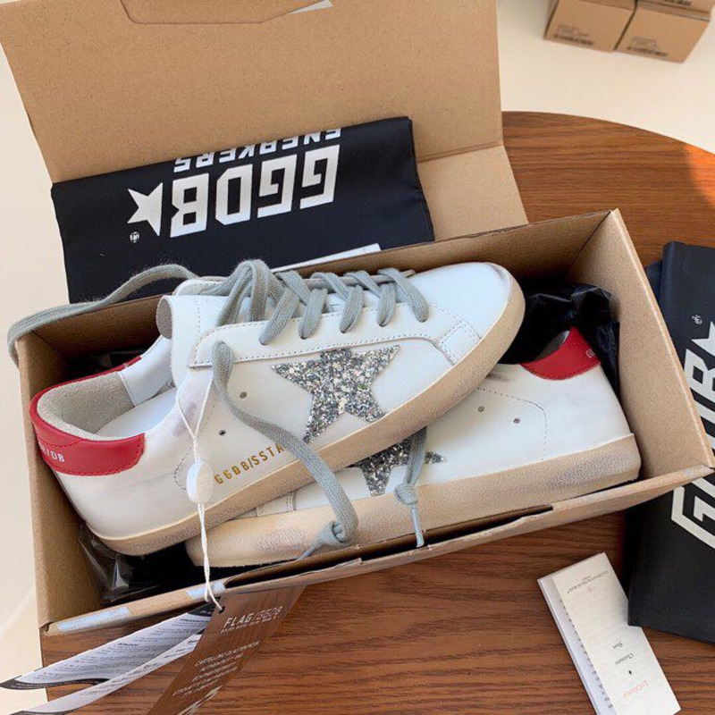 golden goose S*per-star sneakers with sliver star and red heel tab