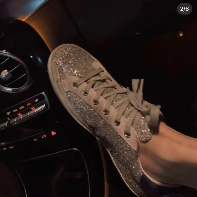 golden goose S*per-star sneakers with sliver glitter and blue heel tab