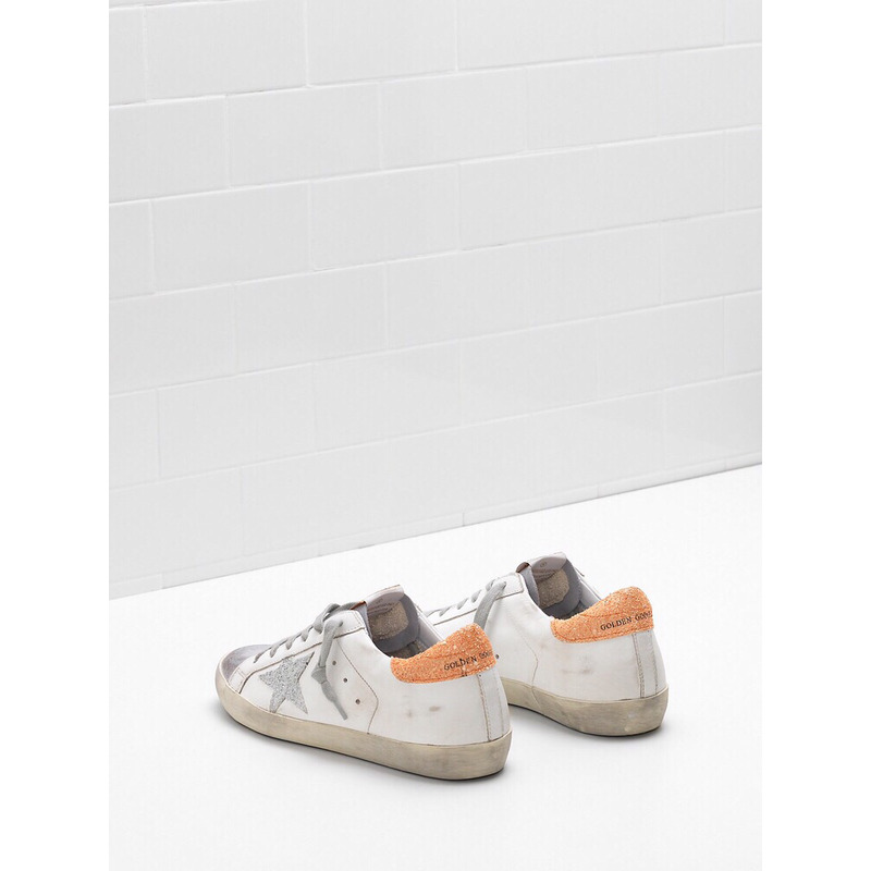 golden goose S*per-star sneakers with sliver glitter and orange heel tab