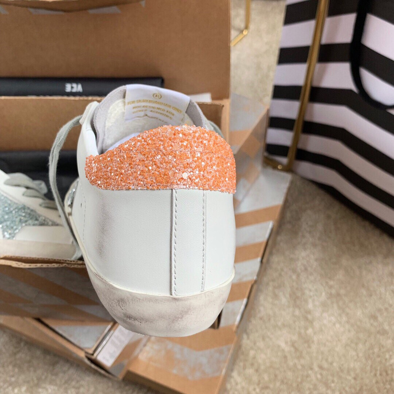 golden goose S*per-star sneakers with sliver glitter and orange heel tab