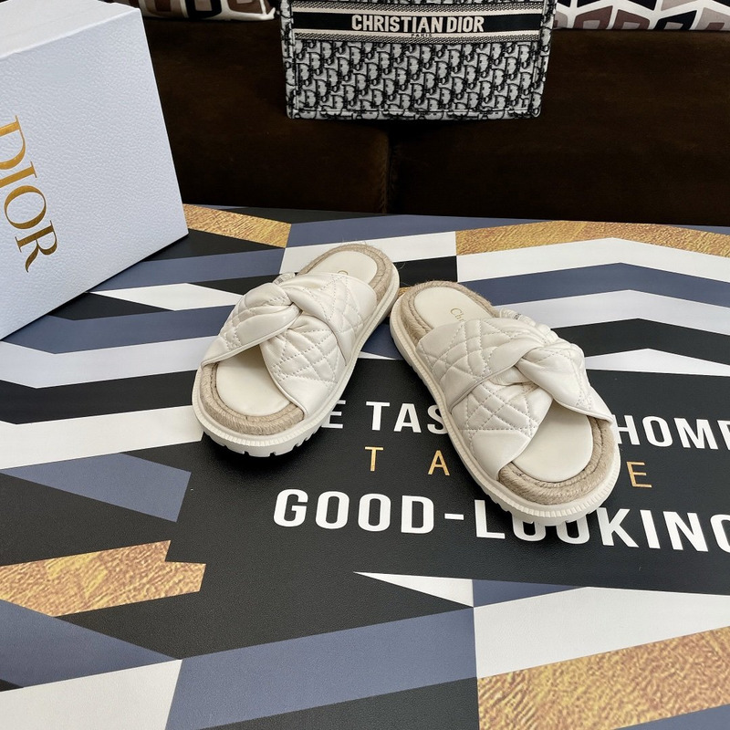 D*or dtwist-slipper leather with cannage motif white