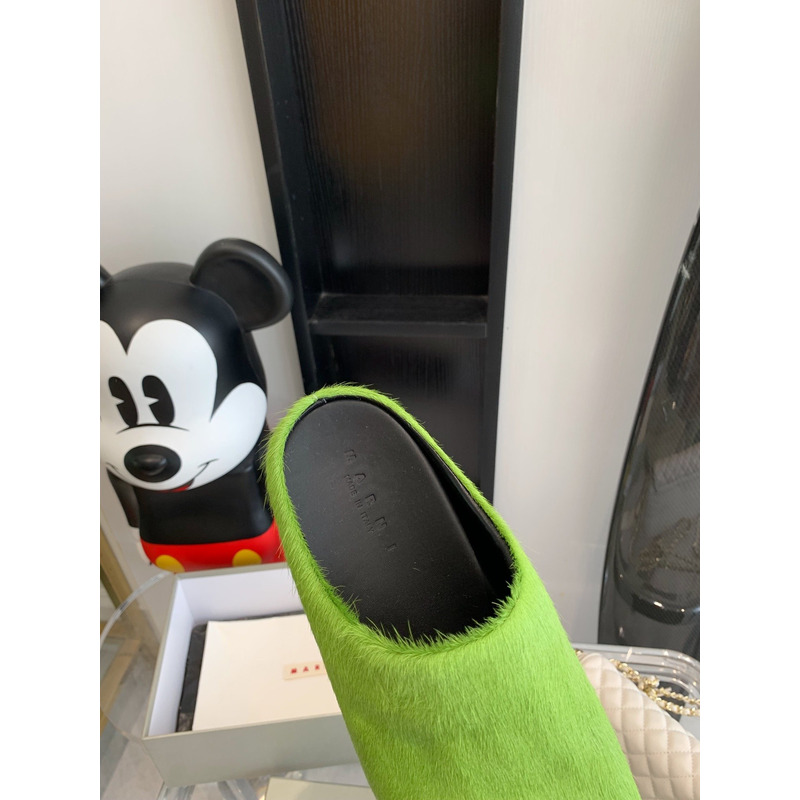 Marni Long Hair Calfskin Fussbett Sabot Green